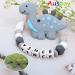 Personalized Stegosaurus Grey Teether Stroller Clip with Name | Custom Baby Toy Holder - Buy Online on GoSupps.com