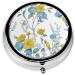 Blue Floral Pattern Mini Round Pill Box - 3 Compartment Portable Organizer for Travel Home & Office - Buy Online on GoSupps.com