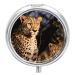 Wild Animal Leopard Printed Pill Box Small Pill Case for Purse & Pocket 3 Compartment Travel Pill Boxes Metal Round Small Pill Organizer to Hold Vitamins Medication Fish Oil and Supplements