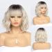 Bestung Ombre Dark Blonde Bob Wig with Fringe | Neck Length Wavy Blonde Hair Wig for Women | Natural Looking Synthetic Fancy Dress Wig (10 Inches) - Buy Online on GoSupps.com