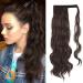 FESHFEN Long Wavy Ponytail Extensions 60cm Body Wavy Wrap Around Hair Ponytails Curly Clip in Synthetic Hairpieces for Women Girls Medium Chestnut Brown 60 cm (Pack of 1) 8# Medium Chestnut Brown