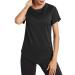 Wayleb Sportshirt women short arm round neck sports t-shirt light breathable functional shirt running shirt training shirt back mesh loose long sportso parts fitness yoga tops s-xxl l black