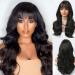 Black wigs for black women natural long corrugated brunette wig with pony synthetic curly wig heat -resistant black wig with bangs