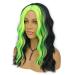 LANCAINI Wavy Synthetic Wigs for Women Middle Part Shoulder Length Wig Cosplay Costume Full Wig Heat Resistant Fiber Wigs for Daily 16inches(Black and Neon Green) Lime Green and Black
