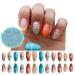 Buy 24Pcs Summer Sun Press On Nails - French Tips Medium Almond Acrylic Fake Nails with Waves Design for Women & Girls | Glossy Colorful Curve Line Manicure Art - Buy Online on GoSupps.com