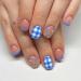 Cute Press on Nails Square Fake Nails with Bee and Flower Designs Stick on Nails Full Cover Blue and White Checkered French Tip Acrylic Nails Summer Sweet Young False Nails for Women Girls 21