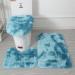 Lifup bathroom carpet set 3 partial non -slip shaggy bathing mat fluffy contour bathroom carpet long -floral toilet seat cover tie dye blue 2