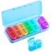 Tablet box 7 days in the evening Pillendose week 2 compartments tall medication box 7 days with pill box small for on the go tablets organizer 14 days portable tablet box (blue)