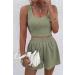 Green Medium Trendy Queen Two Piece Outfit | Sleeveless Crop Top & High Waisted Shorts Set - Buy Online on GoSupps.com