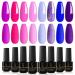 Orna Beauty Gel Polish 8 Colors Purple Series Pink Purple Violet Light Blue Glitter Gel Nail Polish Glitter Gel Nail Kit Manicure Soak Off Nail Gel Kit Home DIY for Starters Gift for Women A-Purple
