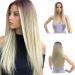 Blonde Wig for Women Long Ombre Blonde Wigs Natural Synthetic Hair with Dark Roots Wigs Heat Resistant