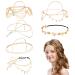 MTLEE 6 Pieces Gold Head Chain Jewelry Bohemian Bridal Headpiece Small Coins Leaf Flower Turquoise Gemstone Tassel Chain Wedding Headbands Boho Princess Hair Accessories for Women Girls