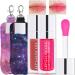Amazfly Hydrating Lip Oil  Plumping Lip Gloss Tinted Lip Balm Lip Care Transparent Toot Lip Oil  Long Lasting Nourishing Lip Glow Oil Non-sticky Big Brush Head Glitter Shine Primer Lip Tint (12Rosewood&15Cherry Red)