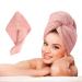 LTBL microfiber hair cloth wrap large double-layer thickened hair drying towel with button fast drying hair towels for women (light pink)