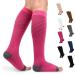Knee High Medical Compression Socks for Women & Men 20-30 mmHg Graduated Compression Stockings Open Toe Circulation Support Pressure Hose for Sports Flight Edema Varicose Veins DVT Rose Red Large