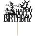 Ferastar Halloween Happy Birthday Cake Topper Spooky Haunted House Black Glitter Cake Supplies Creepy Birthday Themed Party Decor Black Glitter - Buy Online on GoSupps.com