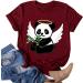 TUNUSKAT Women's Cute Panda Shirt - Summer Animal Print Blouse | Short Sleeve Loose Fit Tops - Medium - Wine - Buy Online on GoSupps.com