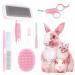 Crafterlife Small Animal Pet Grooming Kit with Pet Shedding Slicker Brush, Bath Massage Glove, Pet Grooming Comb, Nail Clipper Trimmer for Rabbit, Puppy, Kitten, Guinea Pig, Hamster, Ferret (Pink)