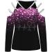 SineMine Women's Rhinestone Print Long Sleeve Top | V Neck Loose Fit Blouse | Off The Shoulder Cut Out T-Shirt - Buy Online on GoSupps.com