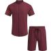 COOFANDY Men's 2 Piece Linen Set - Band Collar Shirt and Shorts Beach Sets in Wine Red - XX-Large - Buy Online on GoSupps.com