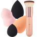 DUcare Foundation Brush with Makeup Sponges Flat Top Kabuki Brush Synthetic Professional Liquid Blending Powder Beauty Makeup Blender 4+1Sponges and Foundation Brush