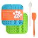 Q Line Licky Mats for Dogs - 2 Pack Slow Feeder with Strong Suction Cups - Soothes Anxiety Promotes Dental Health - Includes Spatula & Brush - Perfect for Bathing Grooming Training (Blue Green)
