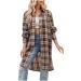 Women's Casual Lapel Button Down Long Plaid Shirt Coat 2023 Fall Styles Women Plaid Trench Coats Cardigans Thin Coffee#61 Medium