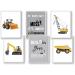 WIETRE Set of 6 Pictures Construction Vehicles Digger Crane Children's Room Decoration Picture Boy Baby Room Poster DIN A4 Truck Construction Site Stacker Roller Car Vehicles Decoration (with White