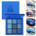 Blue Glitter Eyeshadow Palette for Women, Waterproof and Sweatproof, Long Lasting, Hypoallergenic, 9 Colors