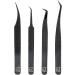 Set of 4 M Lash Tweezers - Japanese Steel Eyelash Extension Supplies (Black) - Buy Online on GoSupps.com