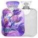 NAANLE hot water bottle with cover watercolor lavender flower transparent hot water bottle hot water bottle for relieving back pain handwear heat neck heat and cold therapy 2 l