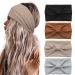 Aceorna Thick Headbands Wide Knotted Head Bands Stretch Turban Hairbands Elastic Yoga Hair Bands Fabric Workout Sweetbands Cotton Hair Scarfs Boho Head Wraps for Women and Girls 4 Pcs (Style A)