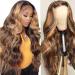 30 inch 5x5 Highlight Body Wave Lace Front Wigs Human Hair Pre-plucked 5x5 Lace Closure Wigs P4/27 Color Ombre Body Wave Wigs With Baby Hair 150% Density Honey Blonde Body Wave Human Hair Wigs 30" Highlight