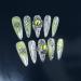 Dark long pointed handmade wearing armor with metal illusion long style nail patches that can be reused for nail enhancement (Size : S)