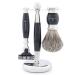 JAG Shaving Razor Set - 3 -part shaving set with a shaving brush - 3 razor blades of razor planes - Super Dachshaar Razor brush - shaving rack - black shaving set as a gift set