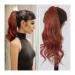 Ponytail Extensions Stick On Horsetail Wine Red Wrap Around Hair Extensions Long Wine Red Wavy Ponytail Wigs for Women for Women(NMW1027-4)