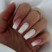 24pcs Short Coffin False Nails White Pink Ombre Stick on Nails Press on Nails with Glitter Sequins Removable Glue-on Nails Fake Nails Acrylic Full Cover Nails Women Girls Nail Art Accessories 0251Y59 0.04 ml (Pack of 24)
