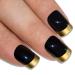 False Nails Bling Art Gold Black Polished 24 Squoval Artificial Nails Medium Tips with Glue