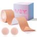 VBT Boob Tape - Breast Lift Tape, Body Tape for Breast Lift w 2 Pcs Silicone Breast Reusable Adhesive Bra, Bob Tape for Large Breasts A-G Cup, Nude Beige 2 inch