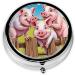Funny Cute Pig Round Pill Box - 3 Compartment Mini Travel Organizer for Vitamins & Medications - Portable Decorative Pocket Case - Buy Online on GoSupps.com