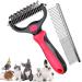 Dematting Comb Pet Grooming Tool Set Dedicated Pet Grooming Rake and Brushes Double Sided Deshedding Supplies Gently Safe Removes Knots Tangled Hair Undercoat Mats for Small Medium Large Long and Thick Haired Dog Cat Rabbit Horse with Steel Comb(Red)