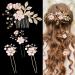 4 Pieces Wedding Flower Hair Pins Pearl Rhinestone Bridal Hair Combs Vintage Hair Forks Wedding Hair Accessories Headpiece Hair Clips for Brides Bridesmaids Women and Girls (Pink)