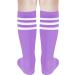 DooVid Kids Soccer Socks - Purple White Three Stripes Knee High Sports Socks for Toddler Boys Girls - One Size - Buy Online on GoSupps.com