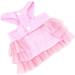 Pink Striped Denim Puppy Dress with Organza Bow and Beads - XS size (Chest 30cm/11.8, Back 20cm/7.9) - Summer Sleeveless Button-Up Dog Apparel - Buy Online on GoSupps.com