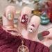 Christmas False Nails 24Pcs Red Fake Nails Short Square Press on Nails with Santa & Snowflake Xmas Glitter Stick on Nails with Nail Glue for Women Girls Festival Holiday Nails Art Glitter Christmas