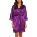 BESDEL Women's Satin Silk Bathrobe Oblique V-Neck Short Kimono Robe Bridesmaids Robe XS Purple