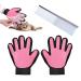 Timjjg 1 pair of pink hair removal gloves with 1 stainless steel nursing comb pet-litter hair removal gloves pet massage hair removal gloves suitable for kitten and dogs