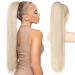 REECHO Ponytail Extension 28" Long Straight Drawstring Pony Hair Extension Synthetic Pony Tail Hairpiece for Women Light Blonde