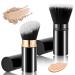 Retractable Makeup Brush 2 Piece Kabuki Brush Foundation Brush Travel Blush Brush Angled Cosmetic Brush Portable Powder Brush with Cover Flat Top Bronzer Brush with Aluminum Handle
