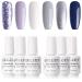 Gellen Gel Nail Polish Kit - Soft & Tranquil Tones Lavender Grays White Midnight Blue 6 Colors, Popular Solid Metallic Glitters Nail Art Design Salon/Home Gel Manicure